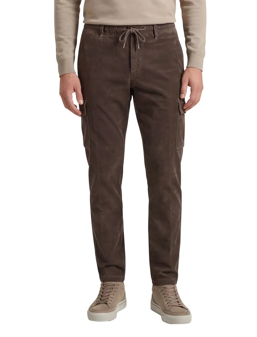 Alberto Pantalon cargo effen bruin katoen John ribstof