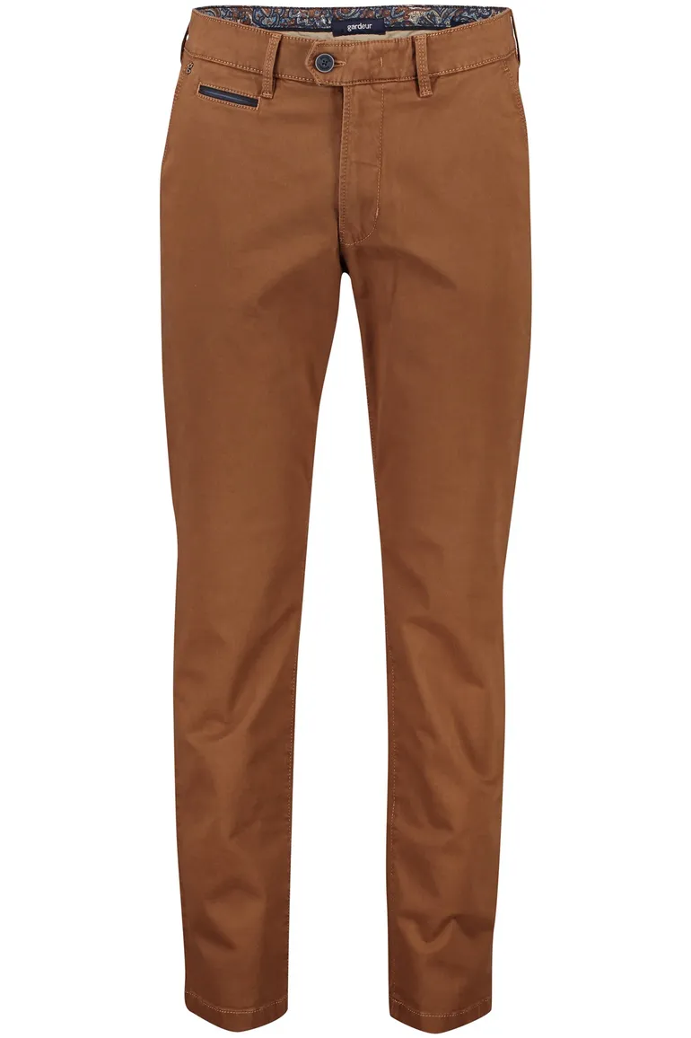 Gardeur katoenen broek bruin effen normale fit