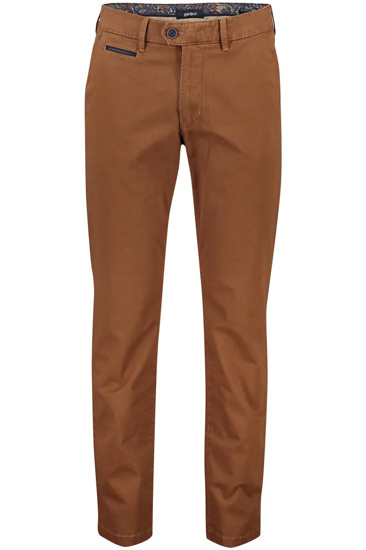 katoenen Gardeur broek flatfront bruin effen normale fit