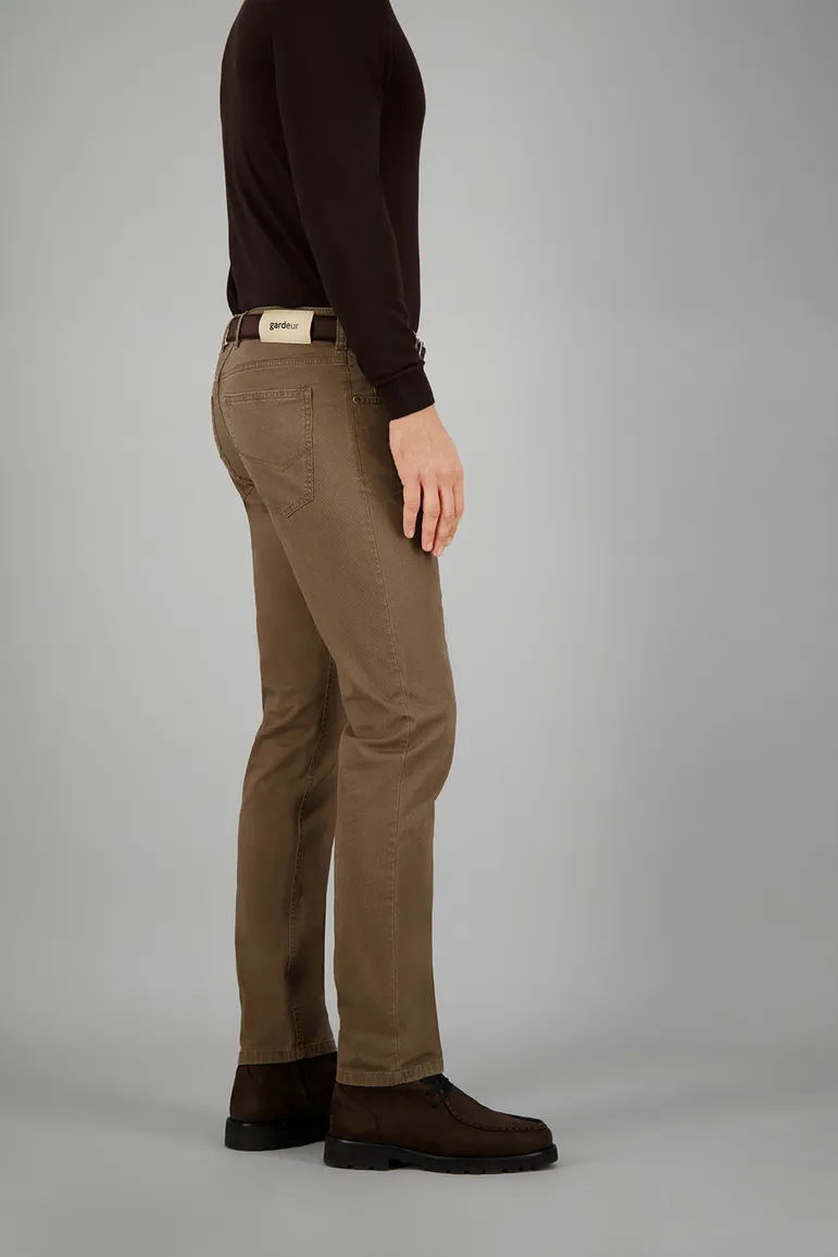 Gardeur 5-pocket bruin effen katoen normale fit