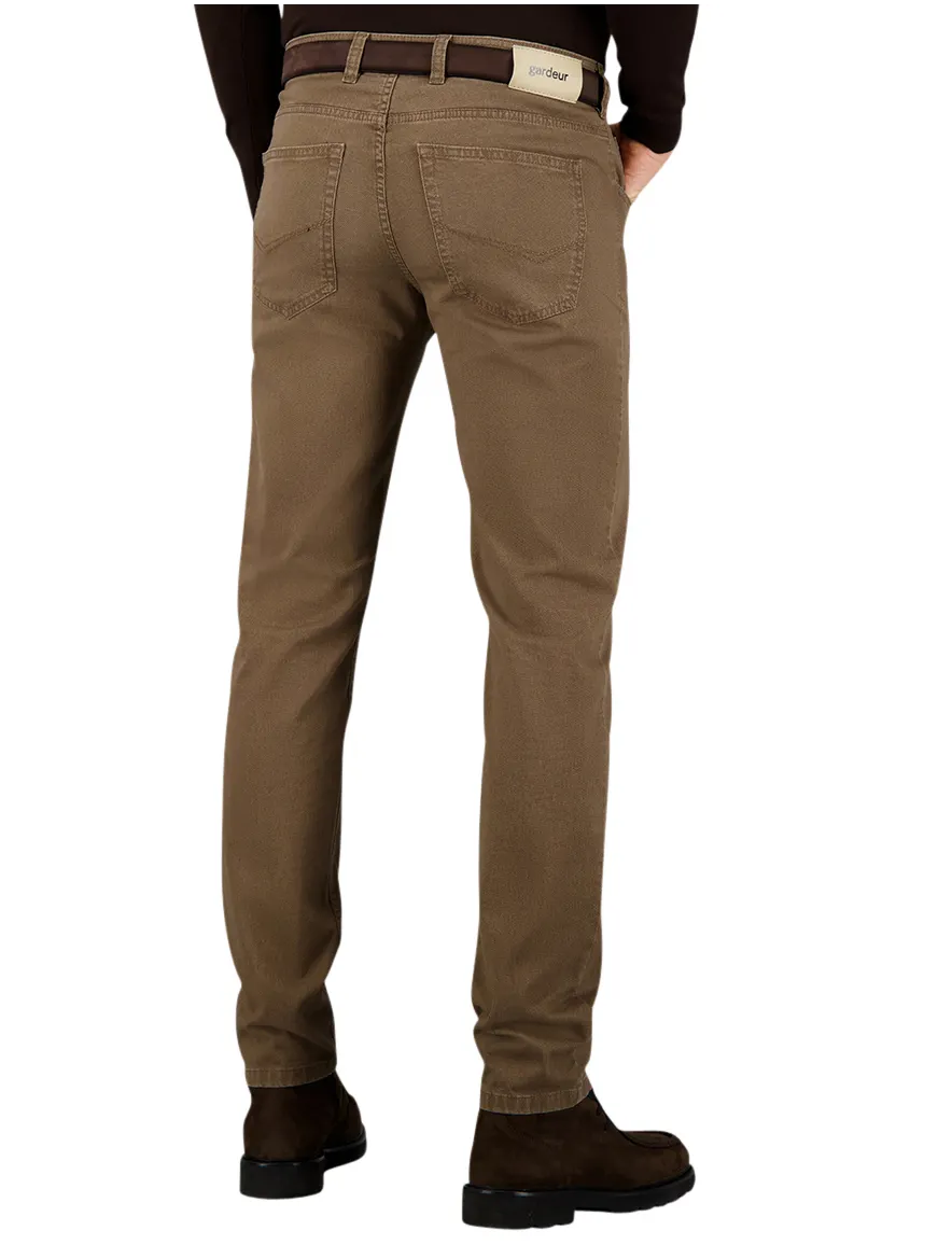 jeans Gardeur bruin effen katoen, stretch