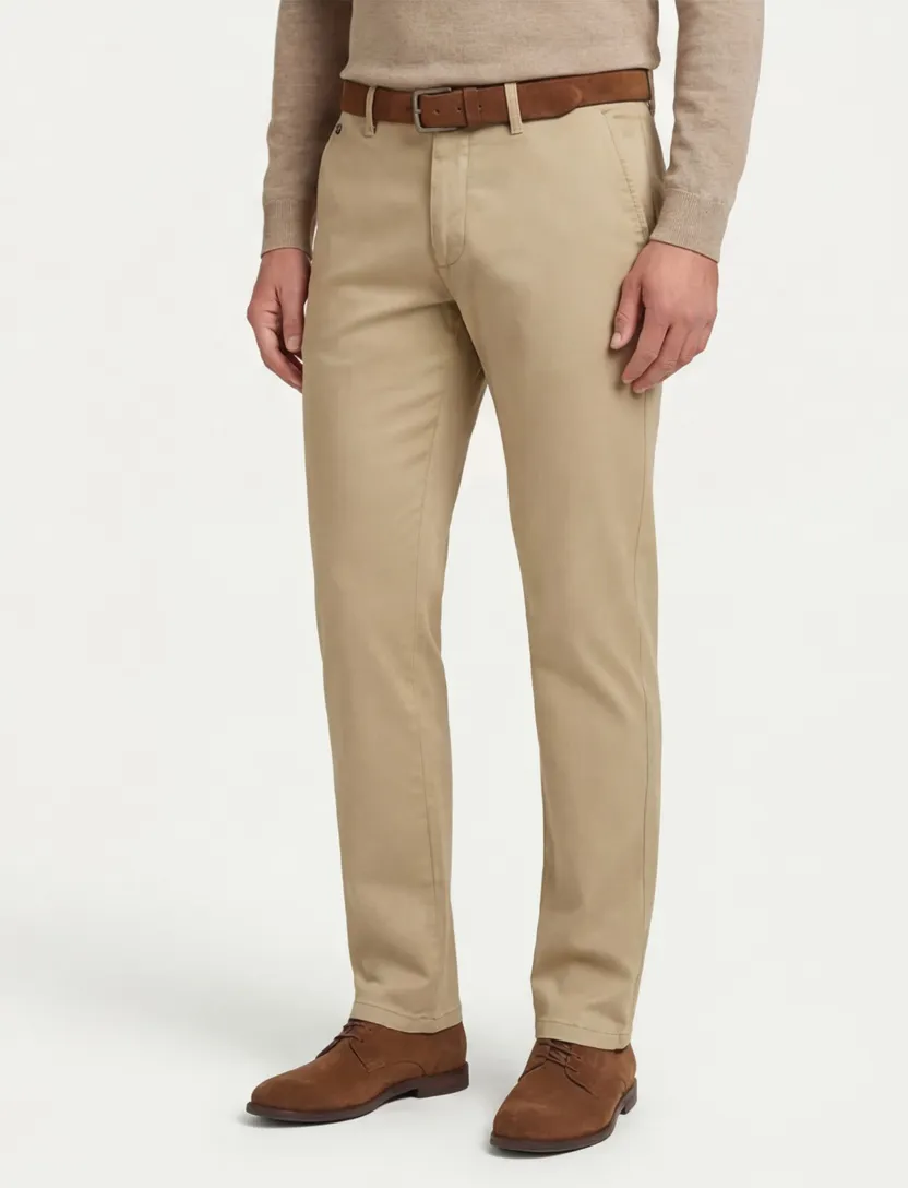 Pantalon katoen Gardeur effen beige Modern Fit