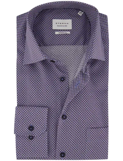 Eterna Eterna Modern Fit overhemd blauw print 100% katoen