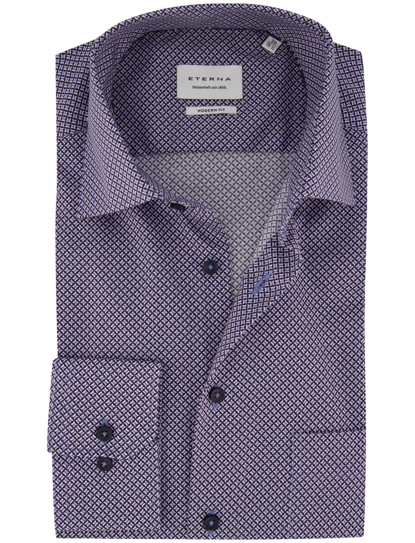 Eterna Modern Fit overhemd blauw print 100% katoen