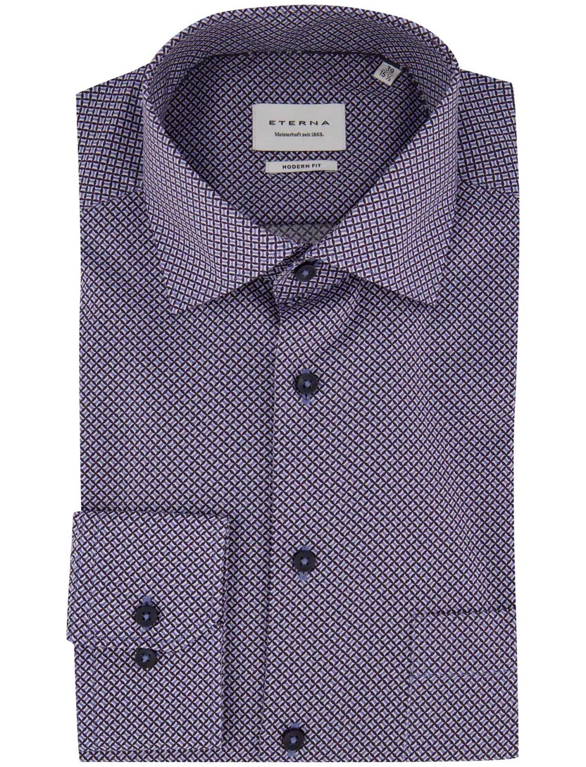Eterna Modern Fit overhemd blauw print 100% katoen