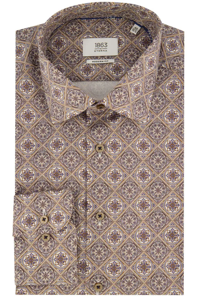 Eterna overhemd normale fit beige geprint katoen