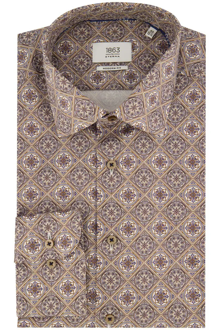 katoenen Eterna overhemd beige geprint normale fit