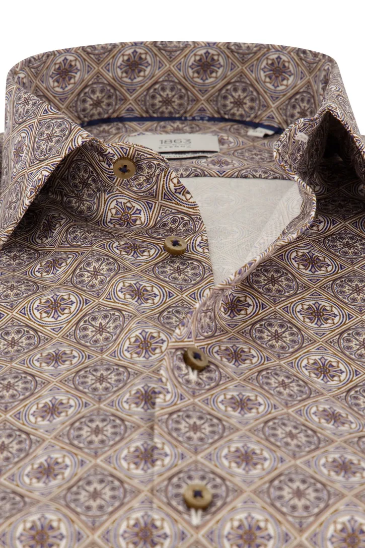 katoenen Eterna overhemd beige geprint normale fit