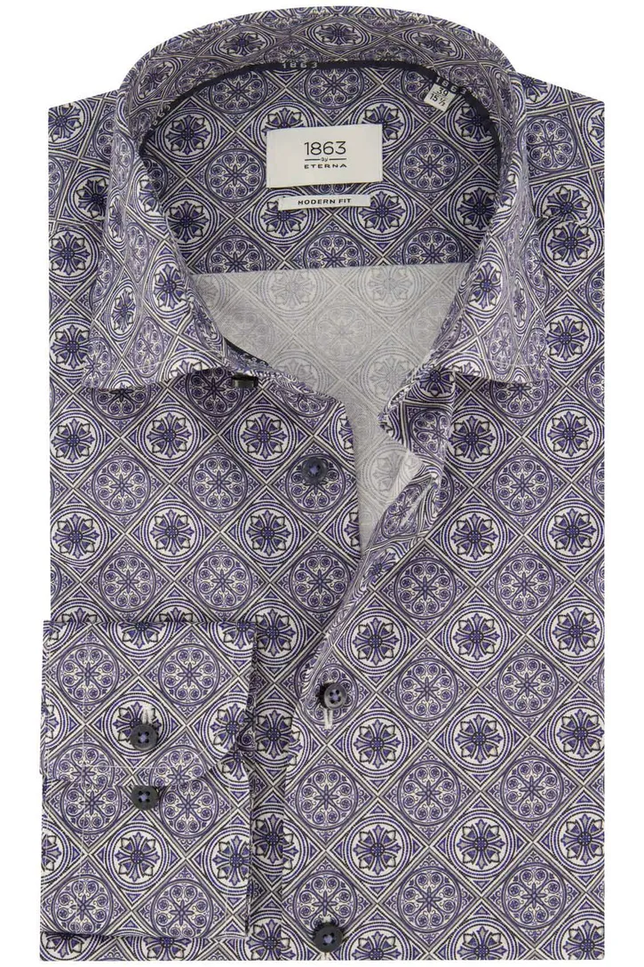 Geprint Eterna overhemd blauw modern fit