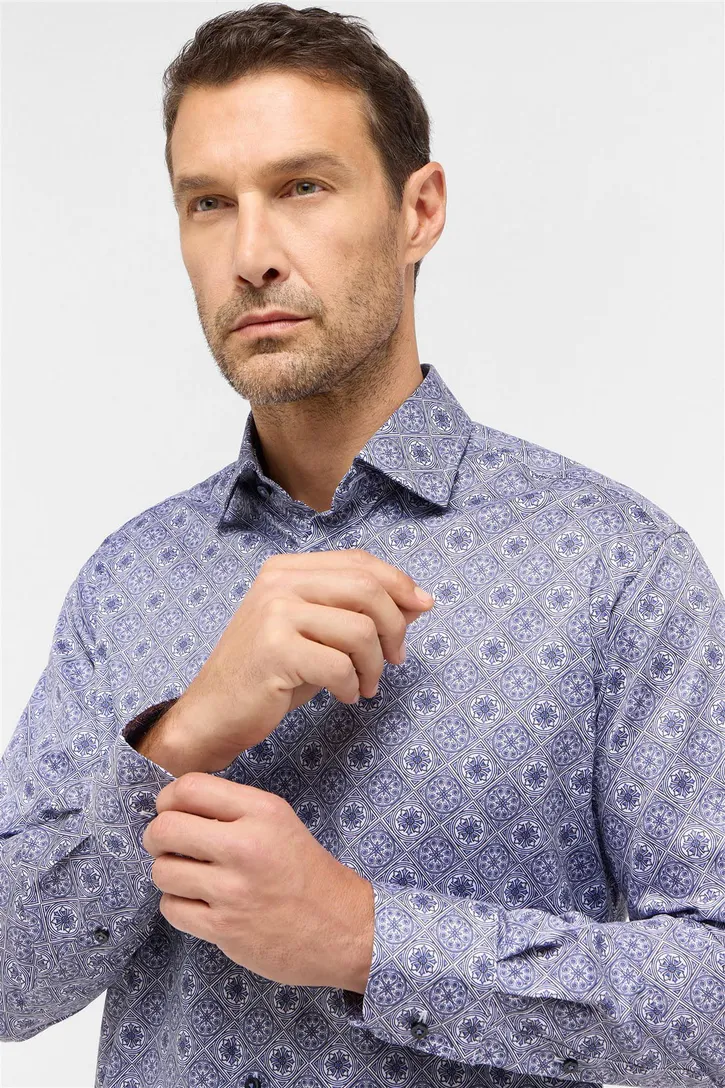 Geprint Eterna overhemd blauw modern fit