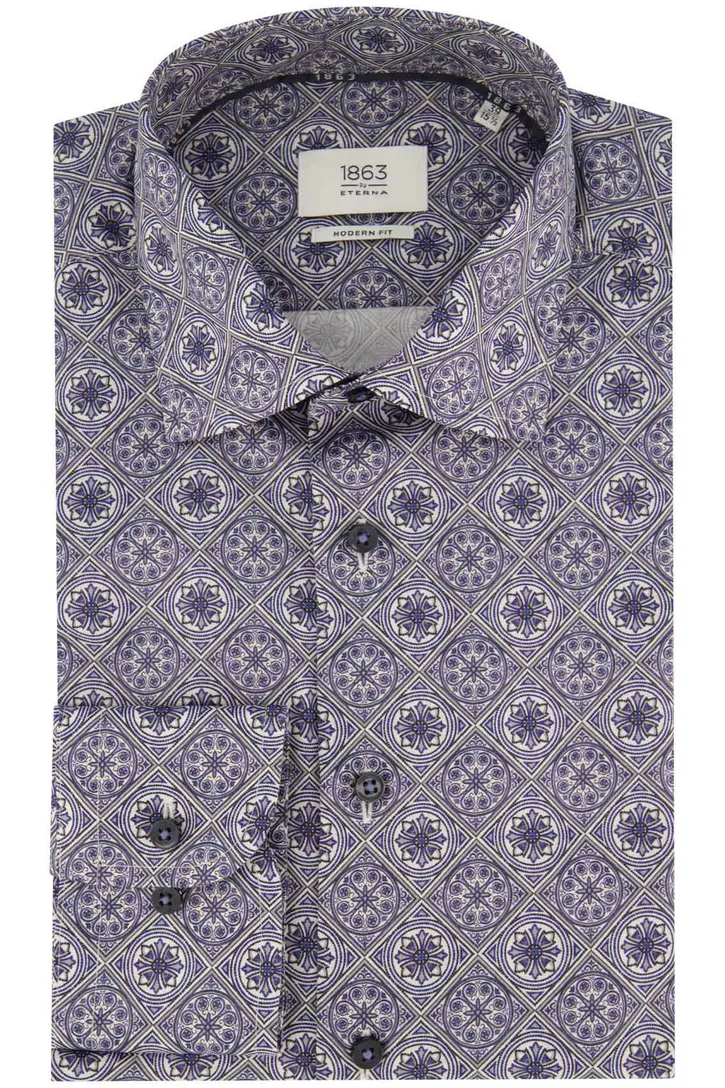 Geprint Eterna overhemd blauw modern fit