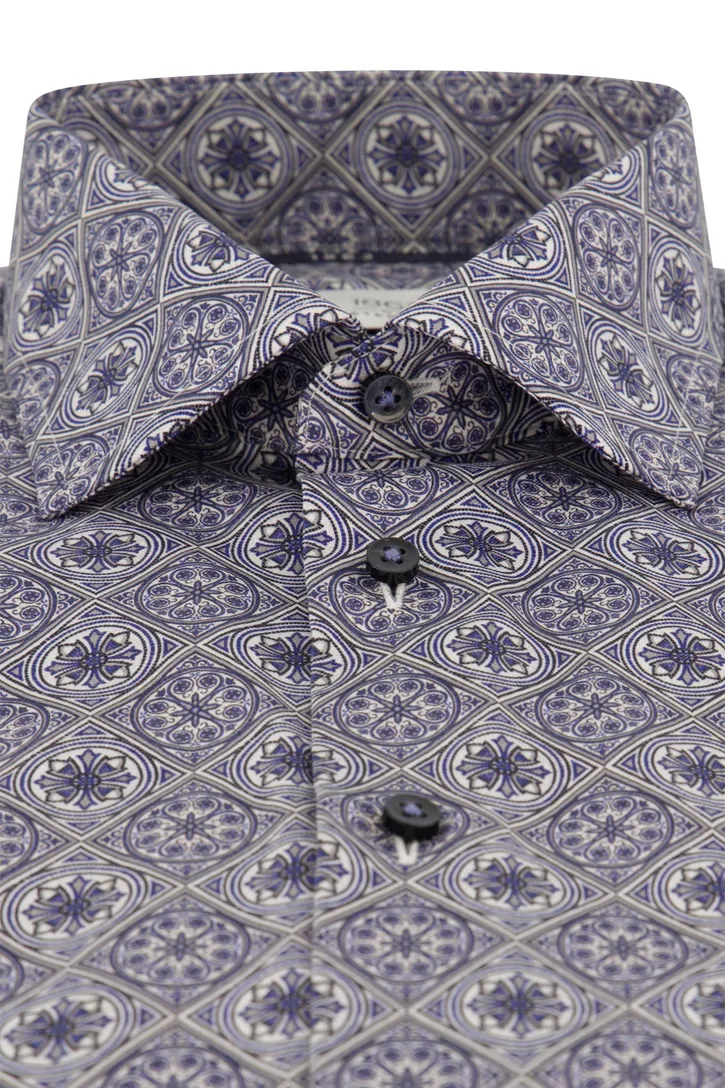 Geprint Eterna overhemd blauw modern fit