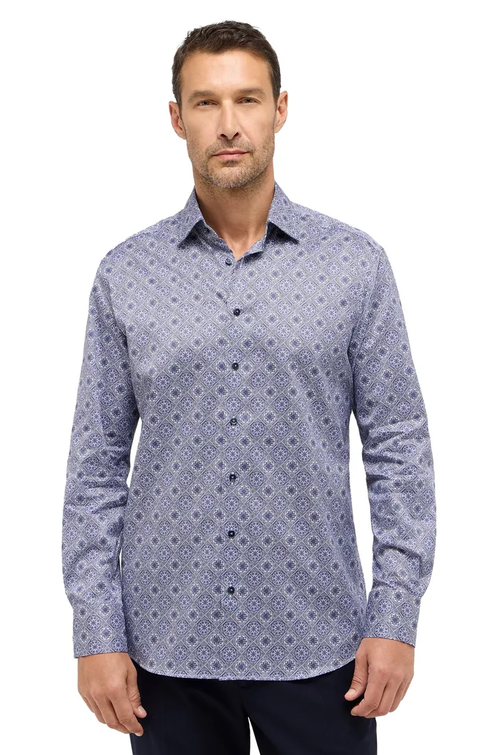 Geprint Eterna overhemd blauw modern fit
