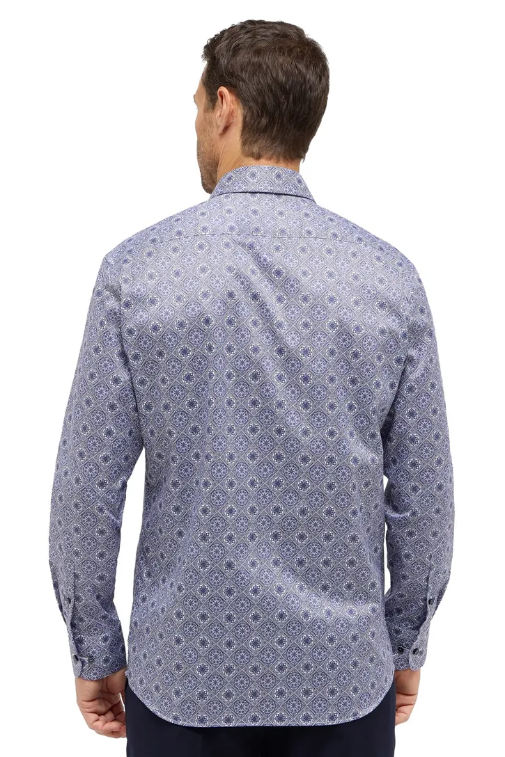 Geprint Eterna overhemd blauw modern fit