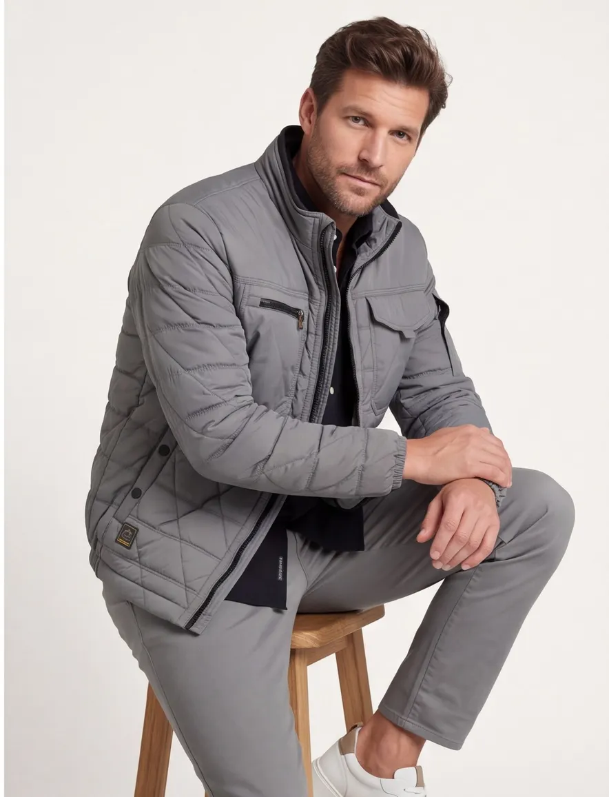 winterjas Camel Active grijs wijde fit effen rits