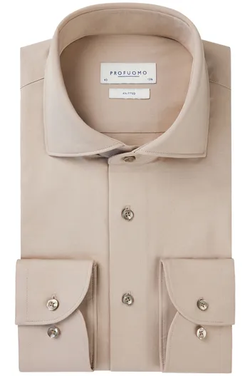 Profuomo Profuomo overhemd beige knitted Slim Fit
