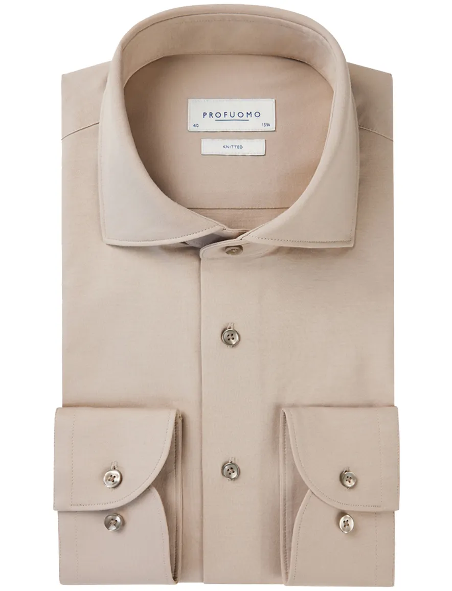 Profuomo Slim Fit overhemd beige knitted