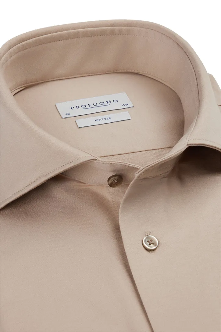 Profuomo overhemd beige knitted Slim Fit