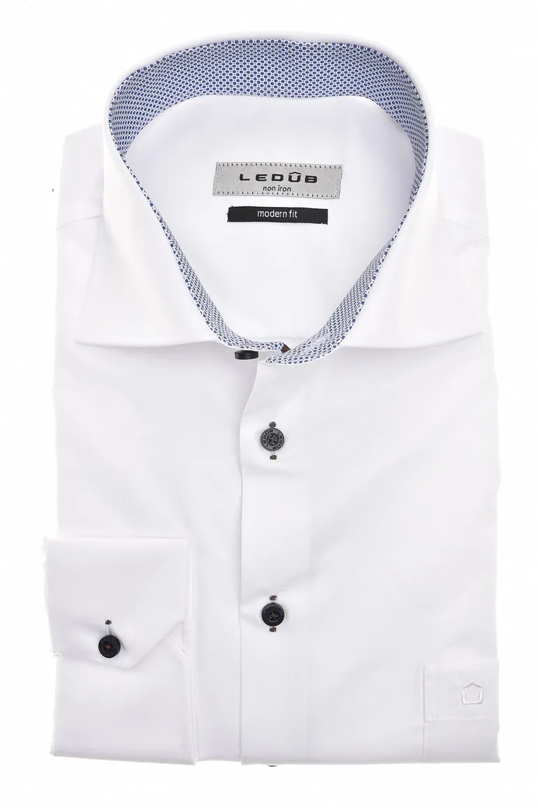 Ledub overhemd wit Modern Fit New borstzak