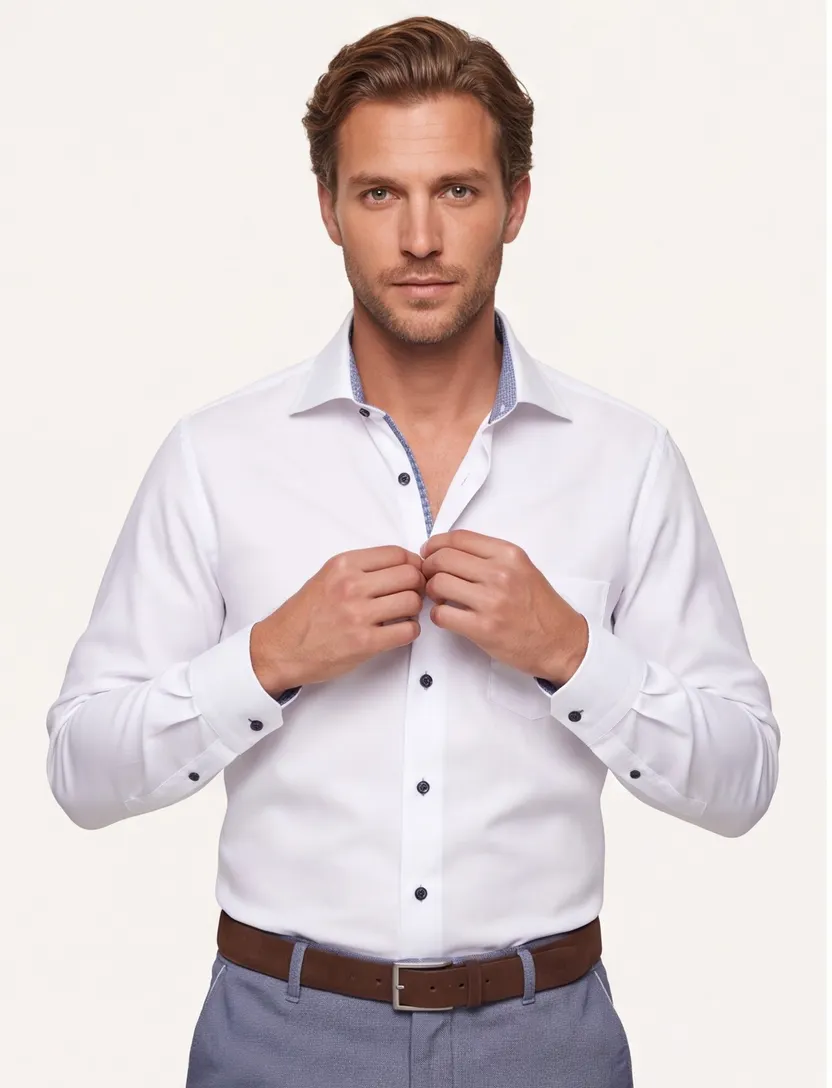 Ledub overhemd wit Modern Fit New strijkvrij