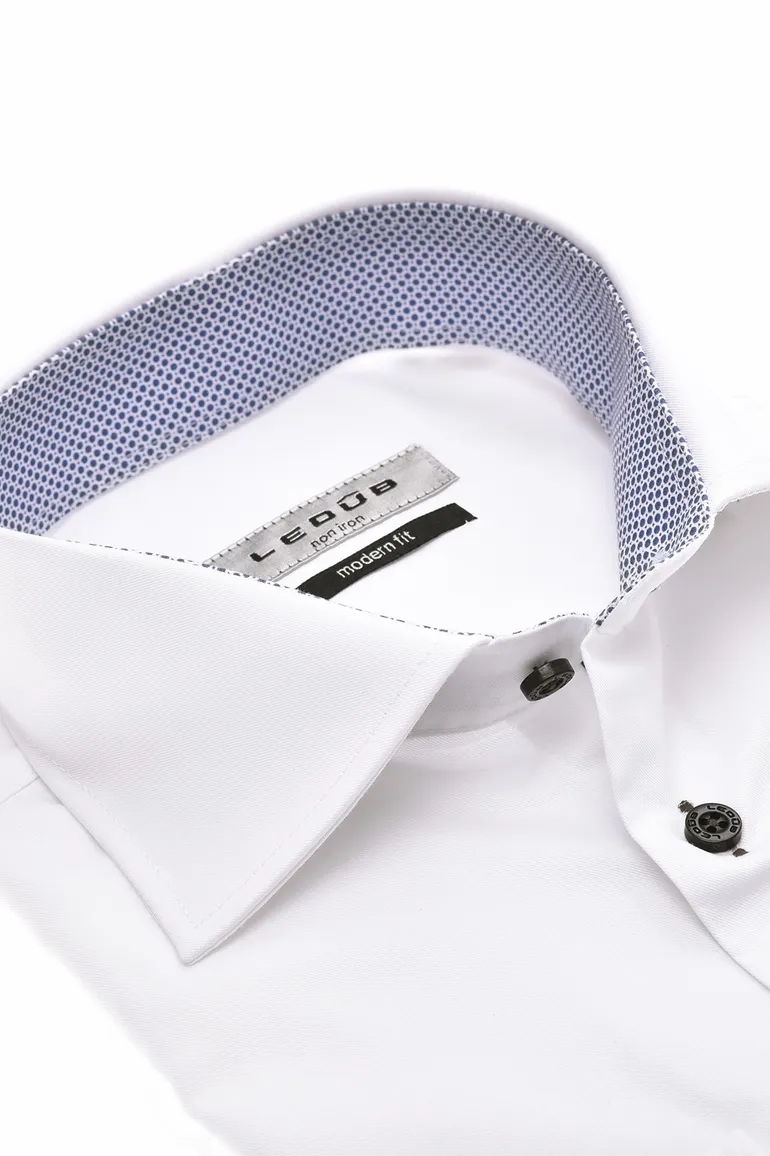 Ledub overhemd wit Modern Fit New borstzak
