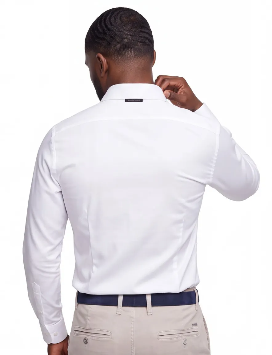 Ledub overhemd wit mouwlengte 7 stretch