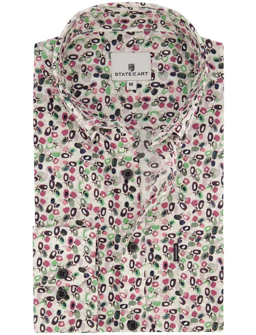 casual overhemd State of Art roze geprint katoen, stretch wijde fit
