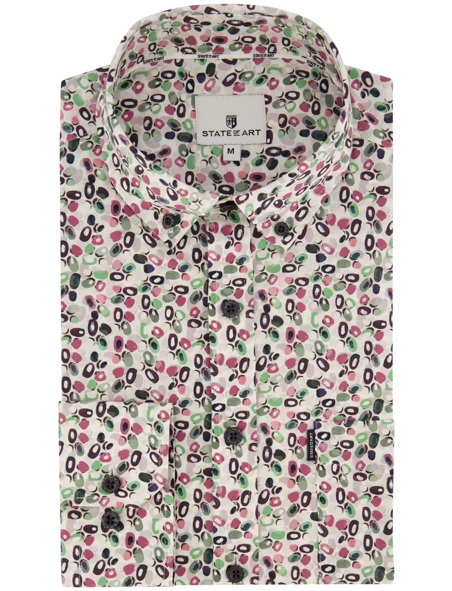 casual overhemd State of Art roze geprint katoen, stretch wijde fit
