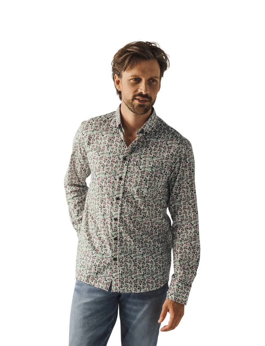 casual overhemd State of Art roze geprint katoen, stretch wijde fit