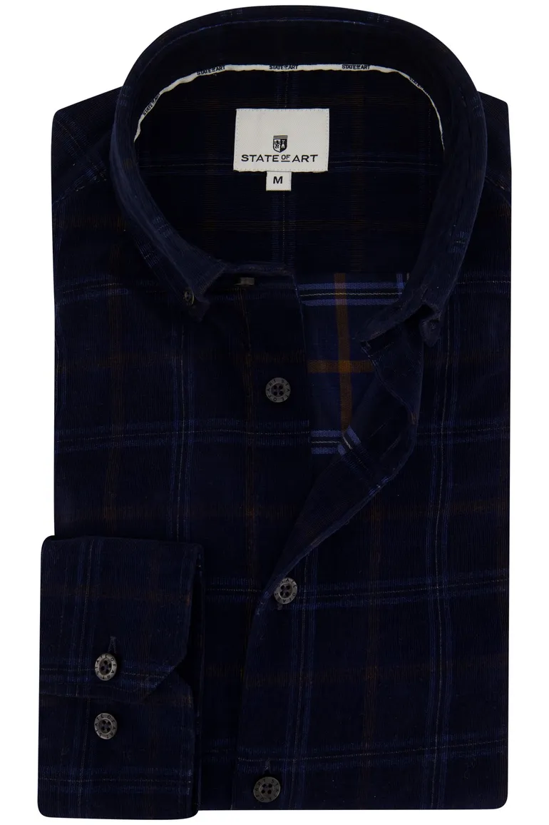 State of Art overhemd wijde fit donkerblauw geruit