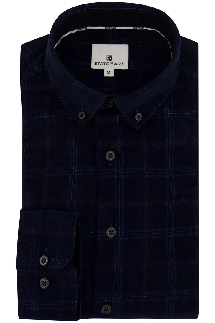 State of Art overhemd donkerblauw geruit katoen