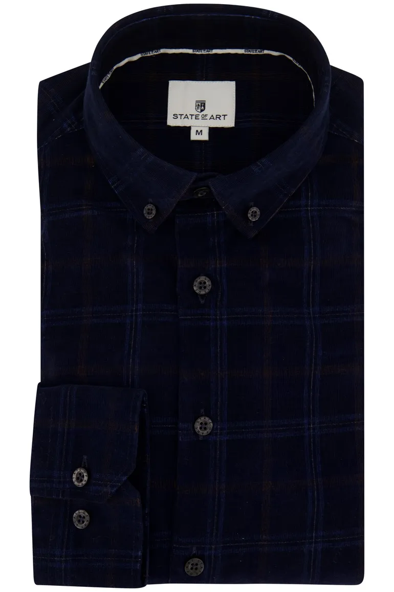 State of Art overhemd wijde fit donkerblauw geruit