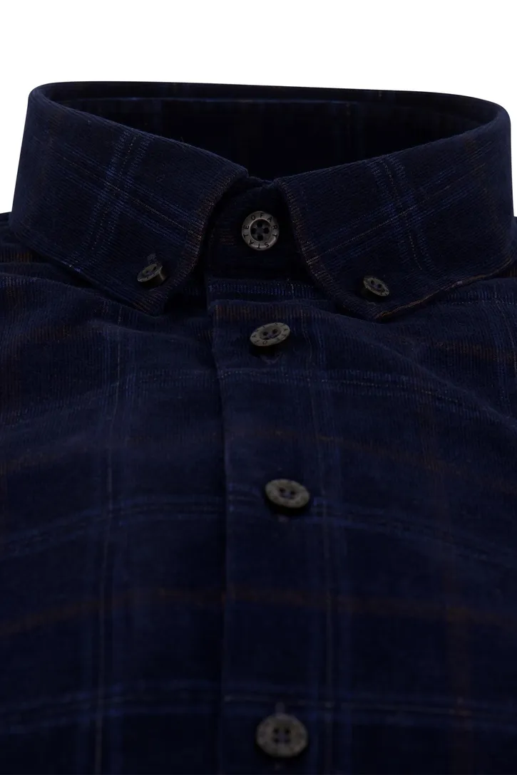 State of Art overhemd donkerblauw geruit katoen