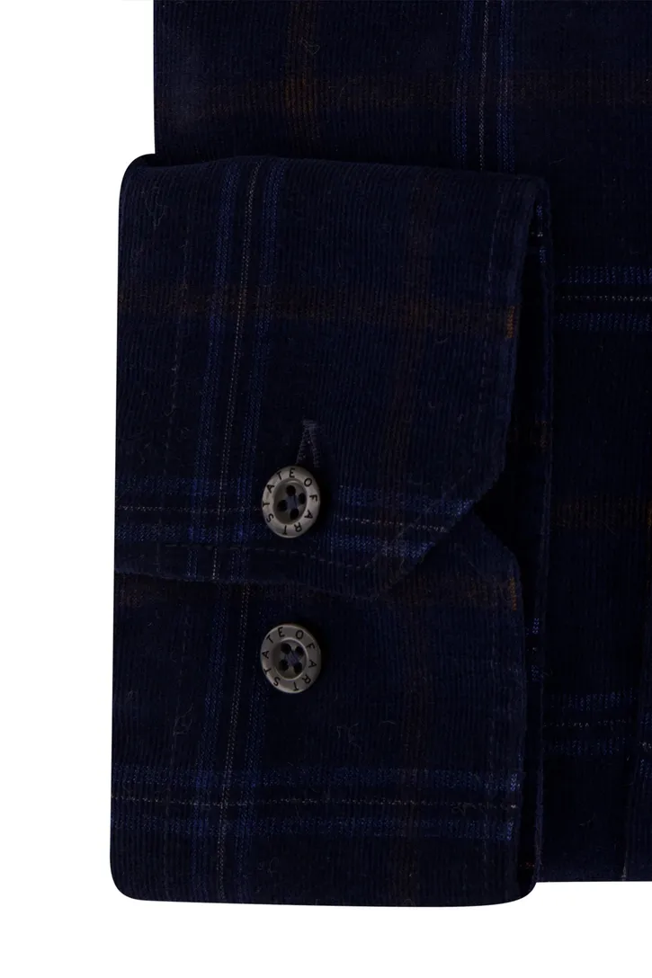 State of Art overhemd donkerblauw geruit katoen