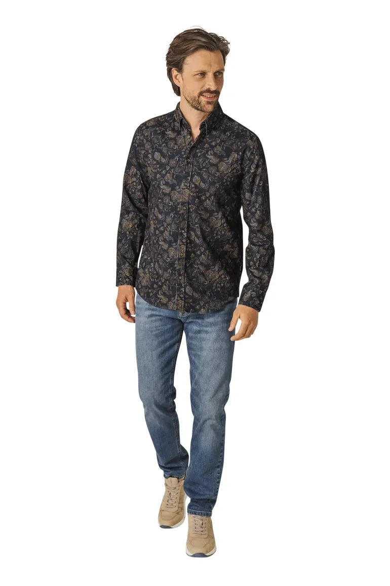 casual overhemd State of Art donkerblauw corduroy wijde fit