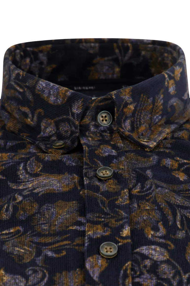 casual overhemd State of Art donkerblauw corduroy wijde fit