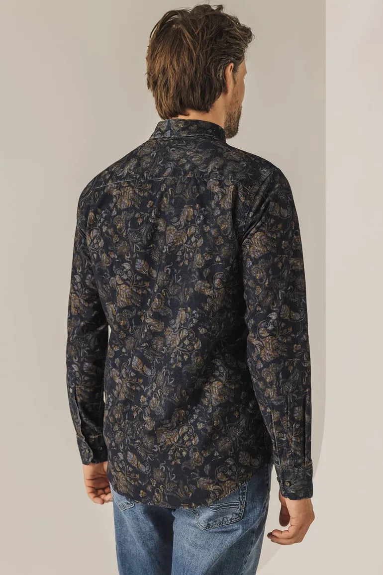 casual overhemd State of Art donkerblauw corduroy wijde fit