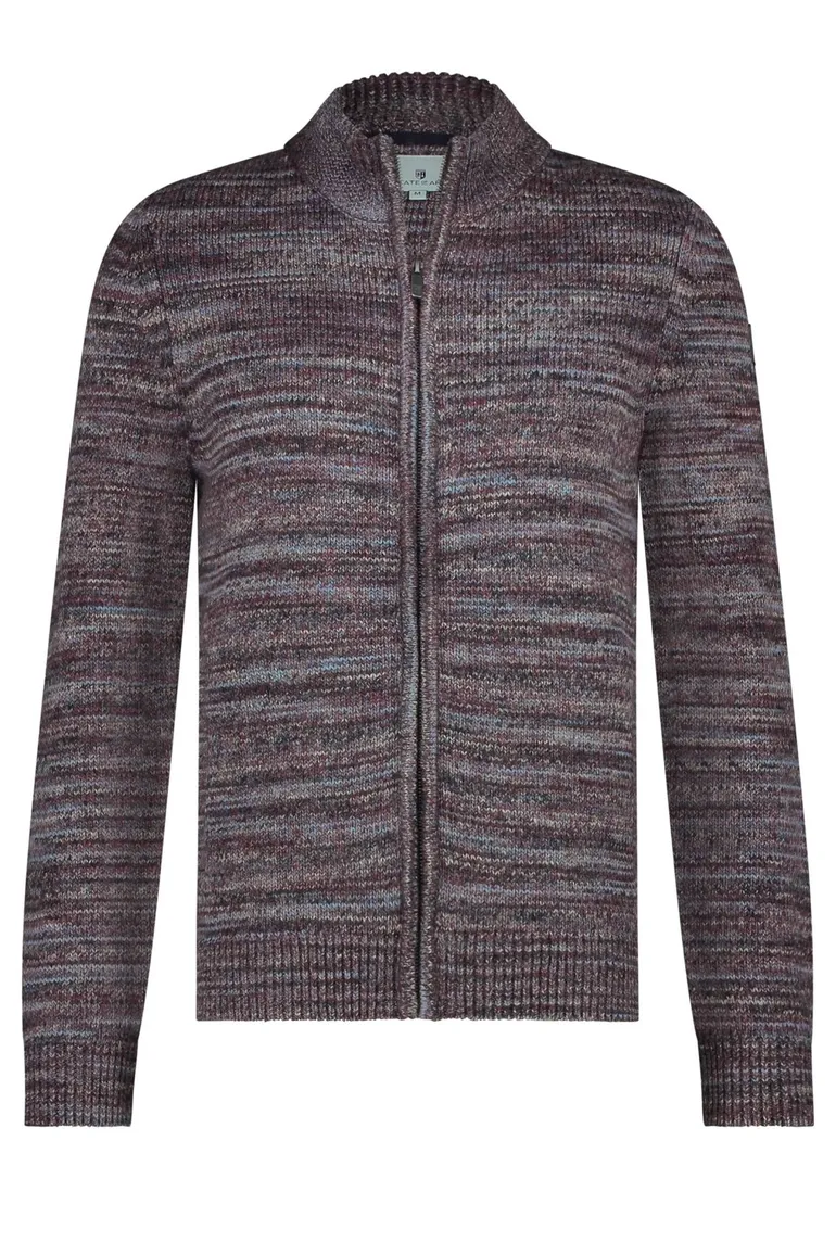 State of Art vest bruin rits gestreept wol gebreid