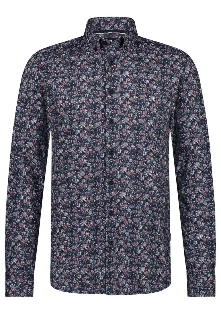 casual overhemd State of Art donkerblauw geprint katoen wijde fit
