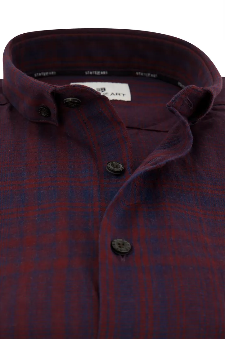 State of Art casual overhemd bordeaux geruit wijde fit