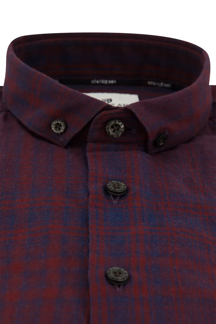 State of Art casual overhemd bordeaux geruit wijde fit