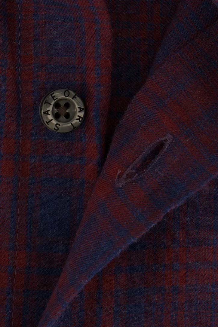 State of Art casual overhemd bordeaux geruit wijde fit