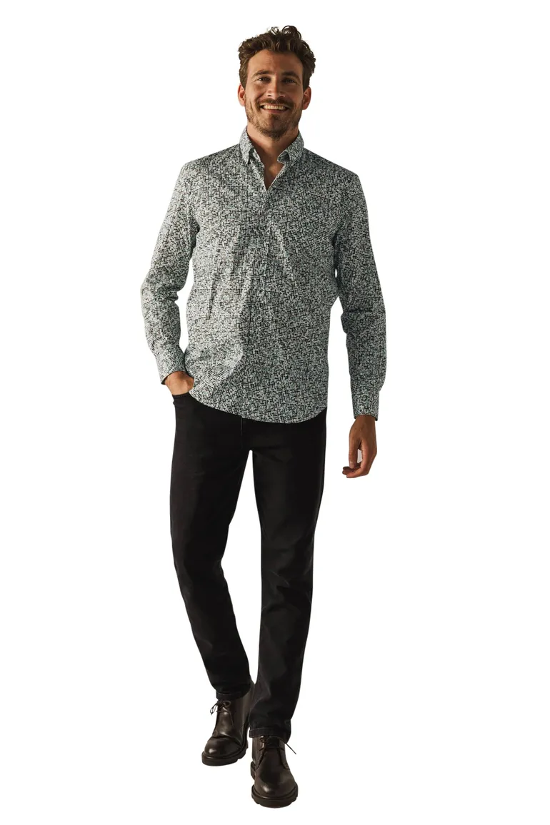 Casual overhemd State of Art blauw geprint stretch wijde fit