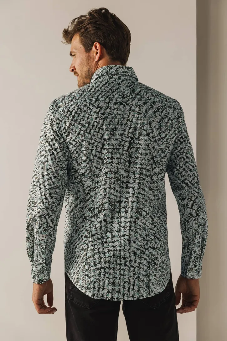 State of Art casual overhemd bruin geprint stretch wijde fit