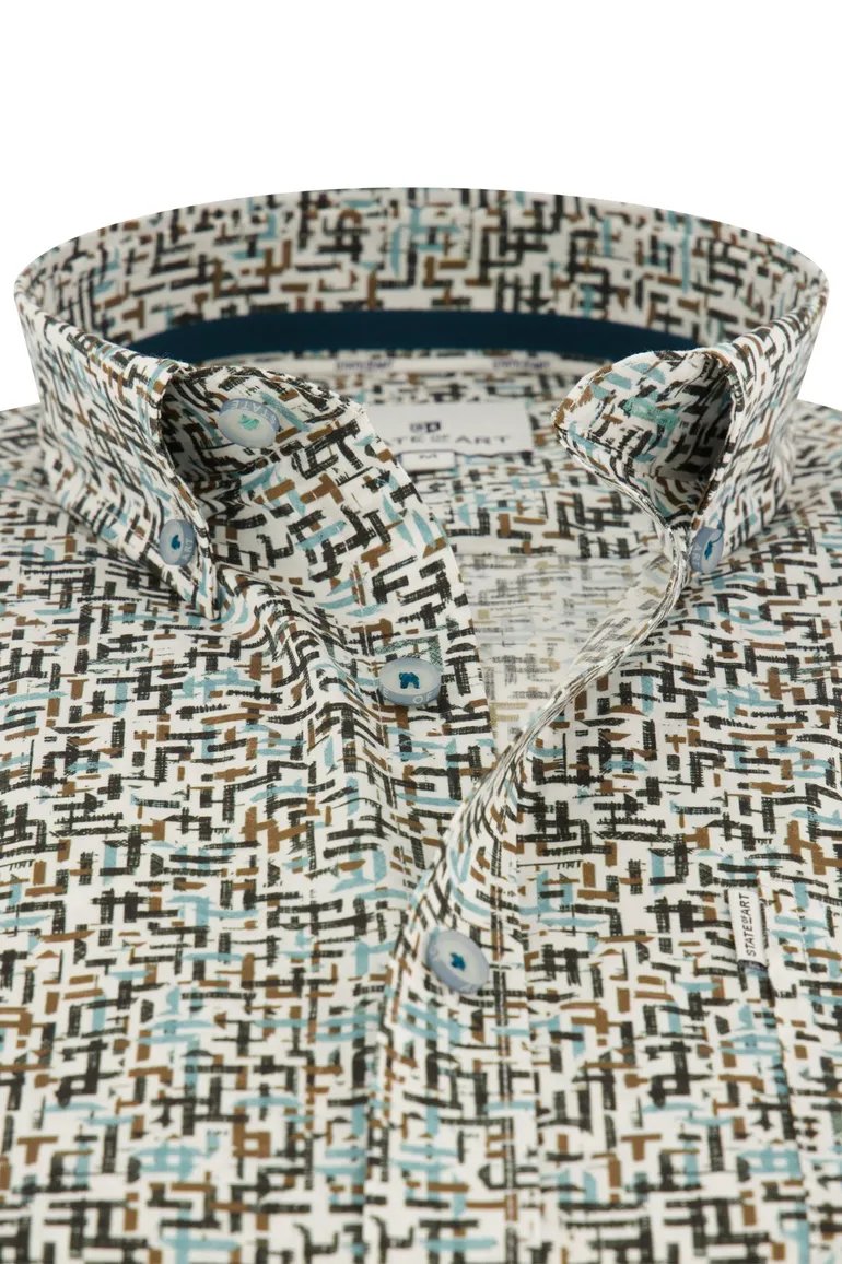 Casual overhemd State of Art blauw geprint stretch wijde fit