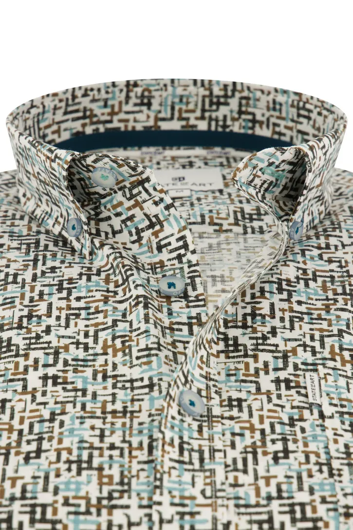 State of Art casual overhemd bruin geprint stretch wijde fit