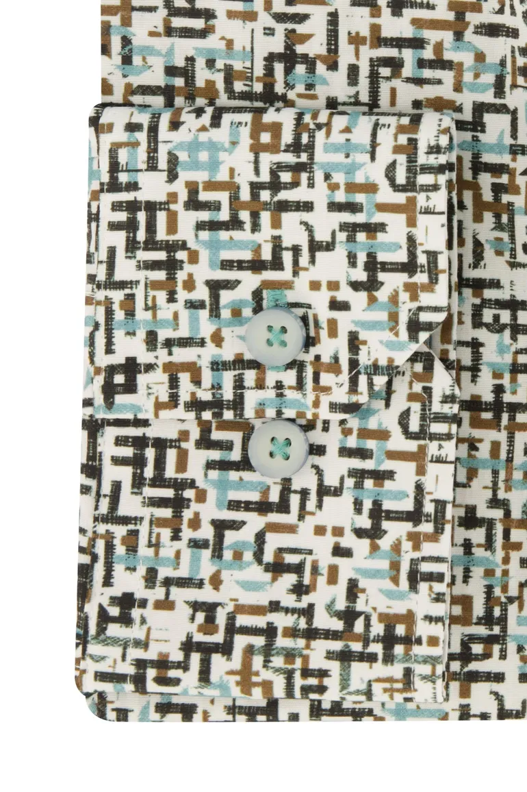 Casual overhemd State of Art blauw geprint stretch wijde fit