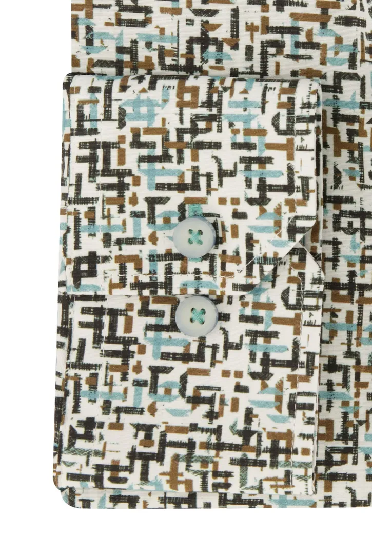State of Art casual overhemd bruin geprint stretch wijde fit