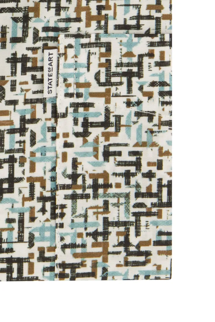 State of Art casual overhemd bruin geprint stretch wijde fit