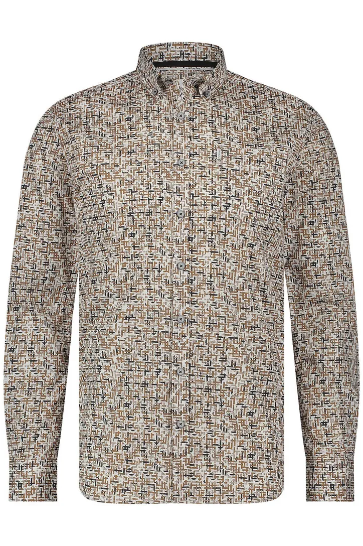 casual overhemd State of Art bruin geprint